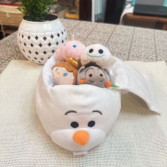 Disney Tsum Tsum Olaf Plush Bag Set Frozen Mini 4 pc Lot‎  Elsa Anna - Picture 1 of 8